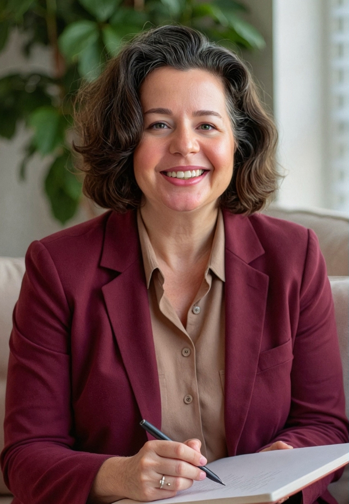 Headshot of Sunny while holding a board